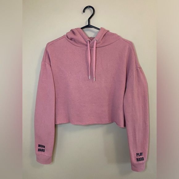Sweaters - Work Hard Play Hard Pink Hoodie - Cropped